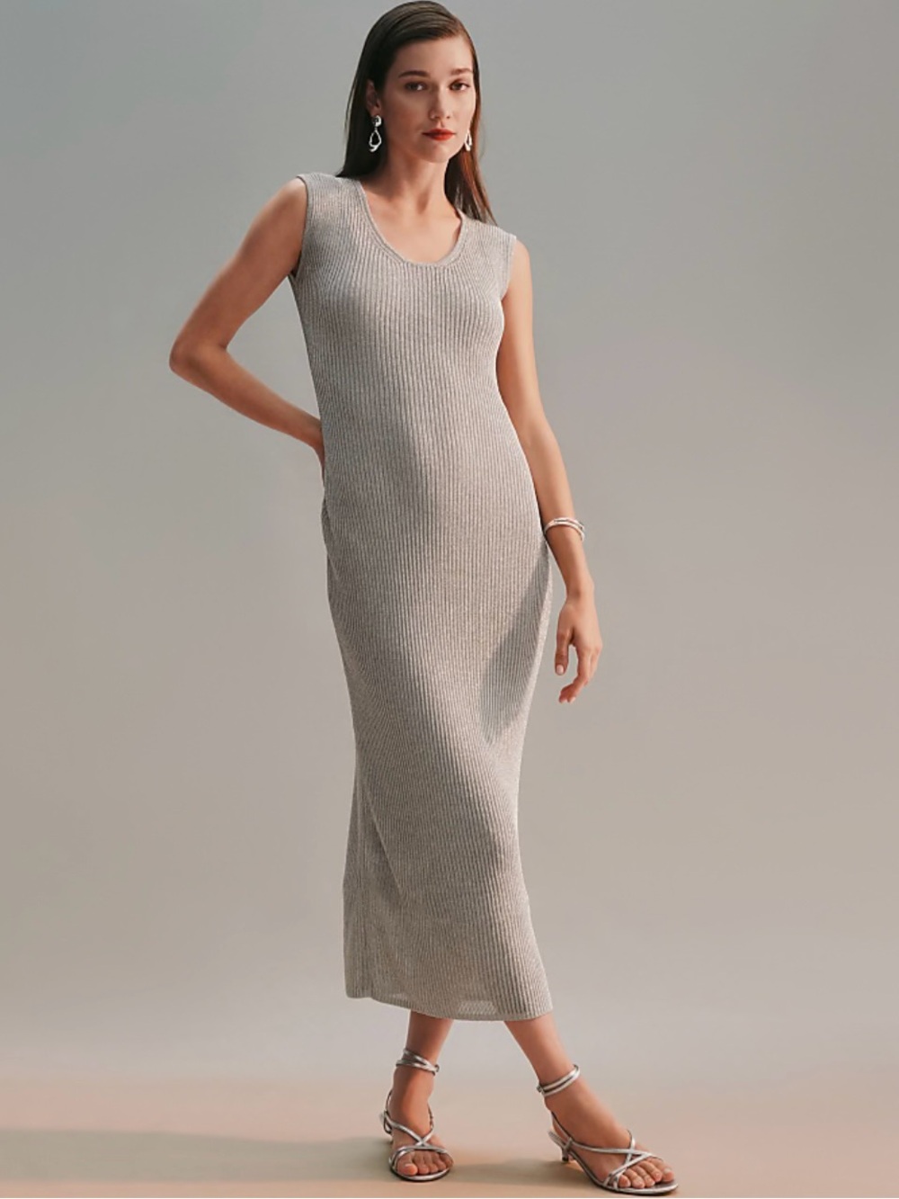Ann Taylor Petite Scoop Neck Metallic Dress